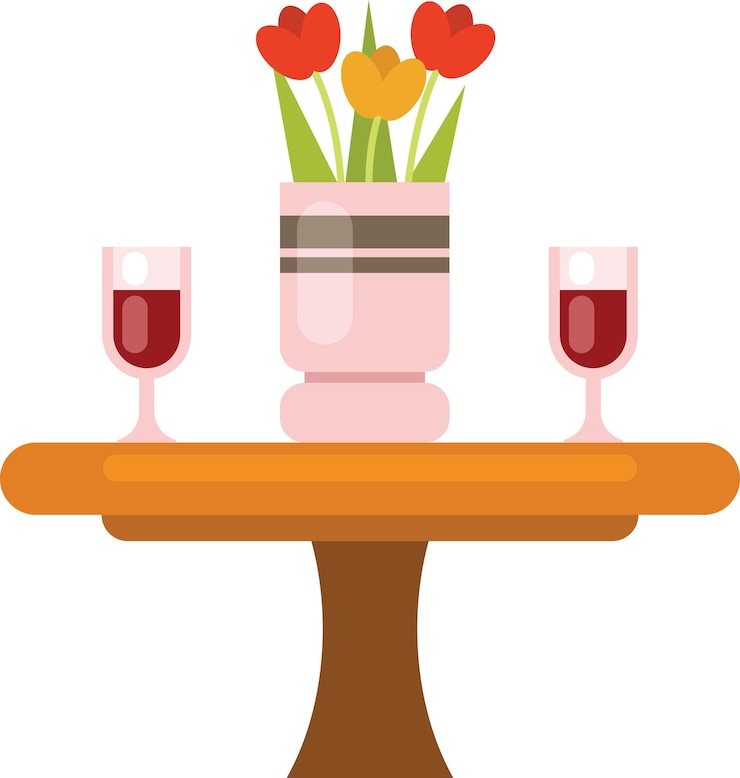 Vector vector image of a table prepared for romantic dinner isolated on transparent background