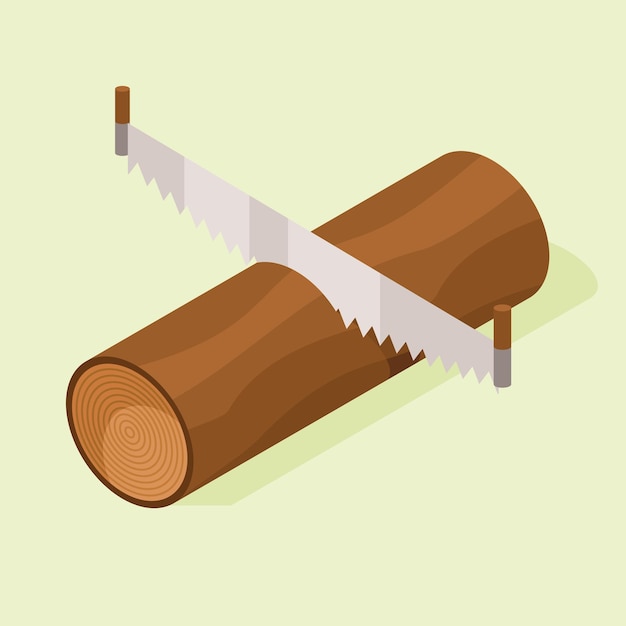 Vector Image Of TwoHanded Saw Cutting A Log Isolated On Transparent Background