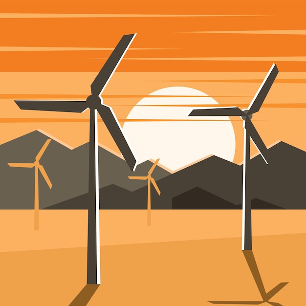 Vector Image Of Wind Turbines On A Wind Farm Isolated On Transparent Background