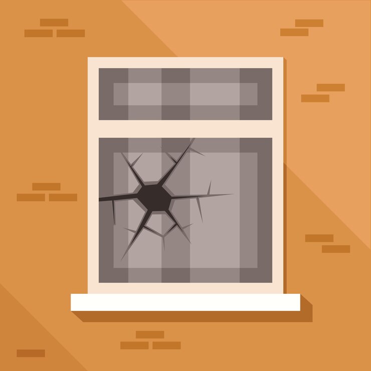 Vector vector image of a window with broken glass isolated on transparent background