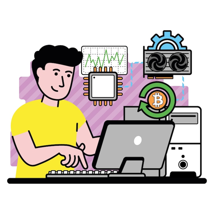 Vector vector image with a person checking mining equipment