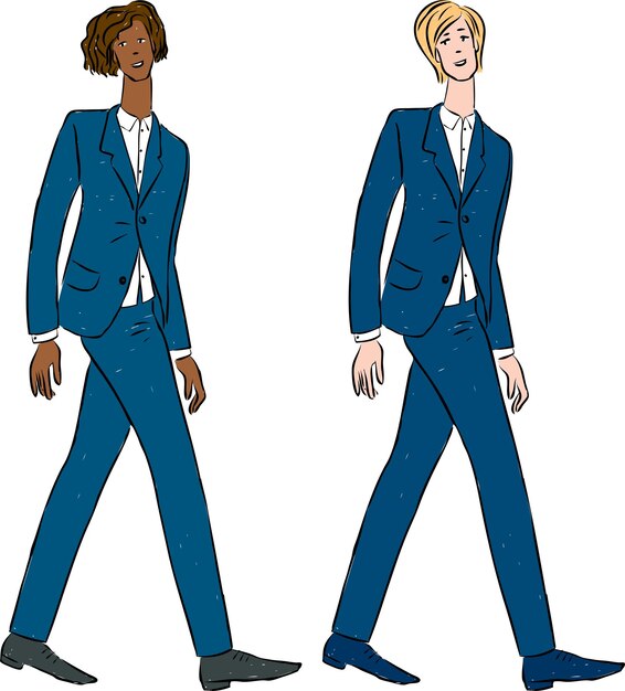 Vector image of young men in classical business costumes