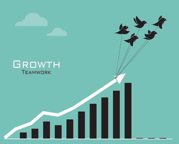鳥のベクトル画像と青い背景のビジネスグラフ