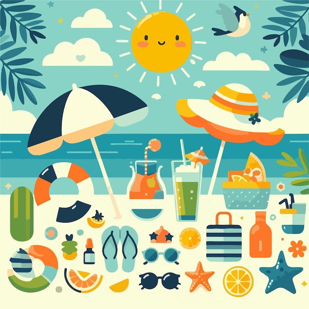 Vector vector images with a summer theme