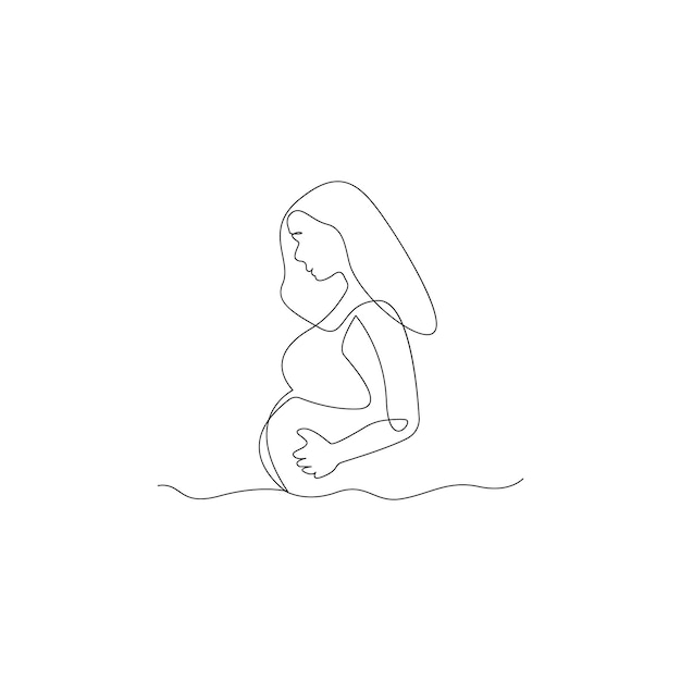 Vector in één doorlopende lijn tekening van een zwangere vrouw geïsoleerd op witte achtergrond minimalistisch