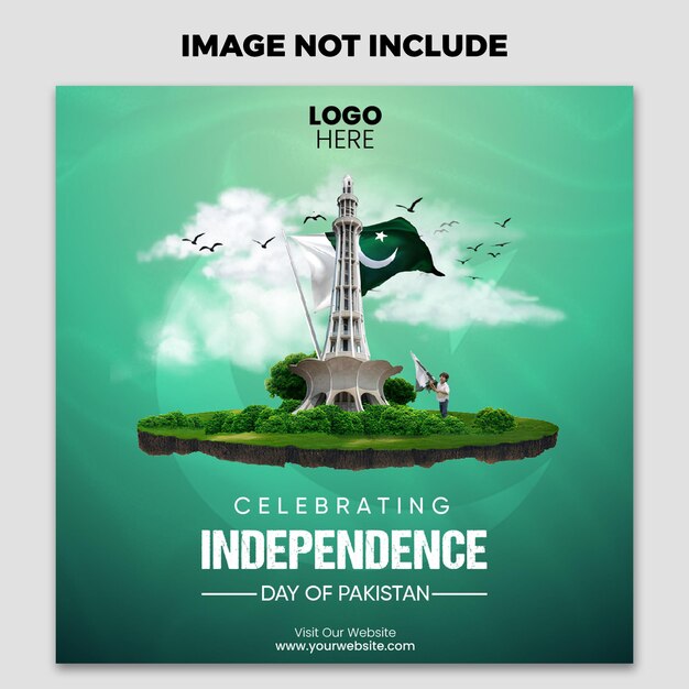 Vector for the independence day celebration of pakistan with a flag social media post template