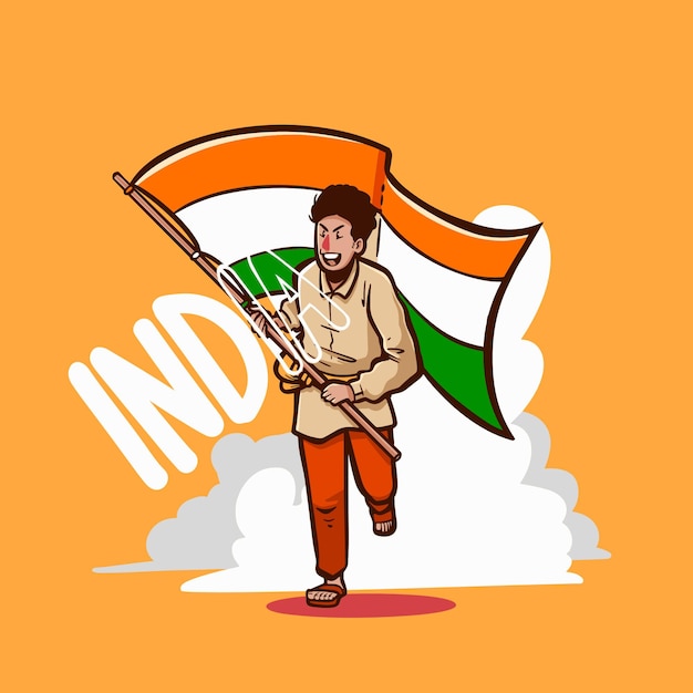 Vector india independence day illustration with people holding flags