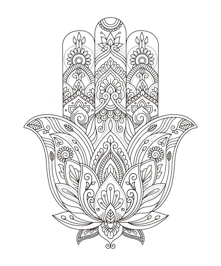 Premium Vector | Vector indian hand drawn hamsa with ethnic ornaments ...