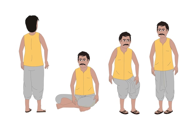 Vector Indian man cartoon character set Farmer Male Character for CartoonIndian poor farmer Vector