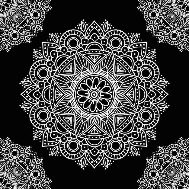 Vector indian mandala outline decorative round ornament seamless pattern