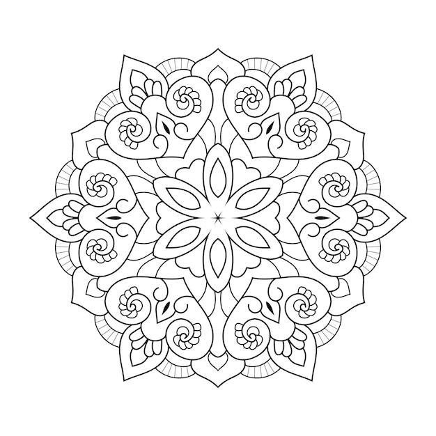 Vector Indian mandala with Floral outline for coloring page