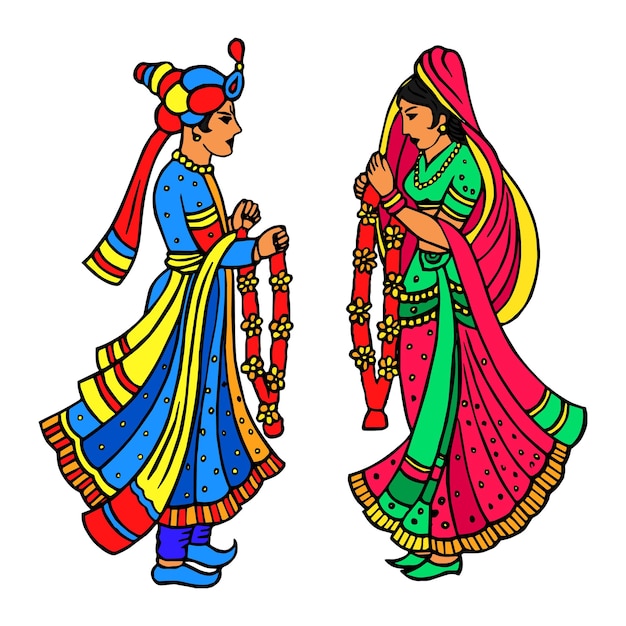 Иллюстрация векторной индийской свадебной пары