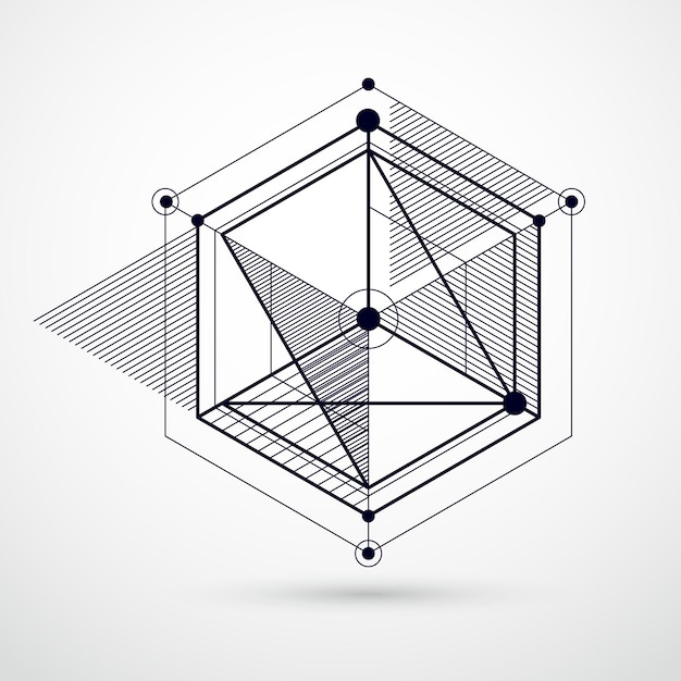 벡터 벡터 산업 및 엔지니어링 흑백 배경, 미래 기술 계획. 현대 기하학적 구성을 템플릿 및 레이아웃으로 사용할 수 있습니다.