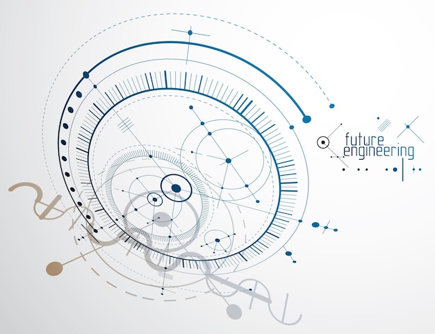 Vector industrial and engineering background, future technical plan. Abstract blueprint of mechanism, mechanical scheme.