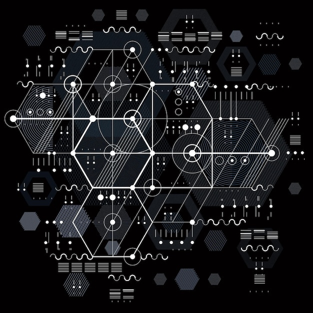 Vector industrial and engineering background, future technical plan. Perspective blueprint of mechanism, mechanical scheme. For use as website background.