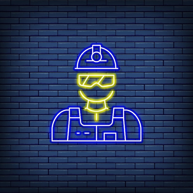 Insegna al neon del minatore del costruttore dell'ingegnere del lavoratore industriale di vettore illustrazione vettoriale in stile neon