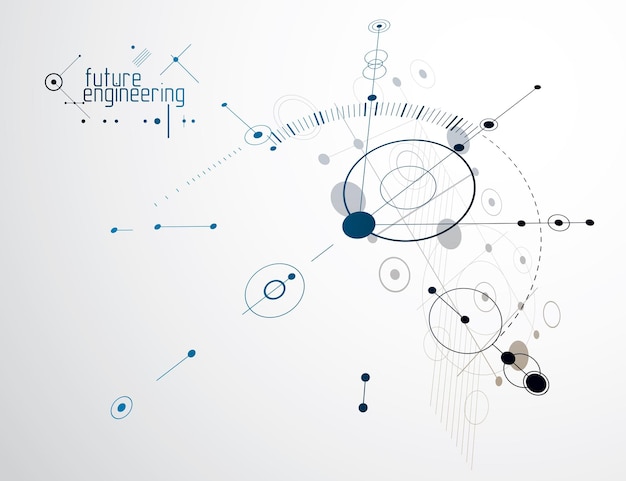 Vector industriële en technische achtergrond, toekomstig technisch plan. Abstracte blauwdruk van mechanisme, mechanisch schema.