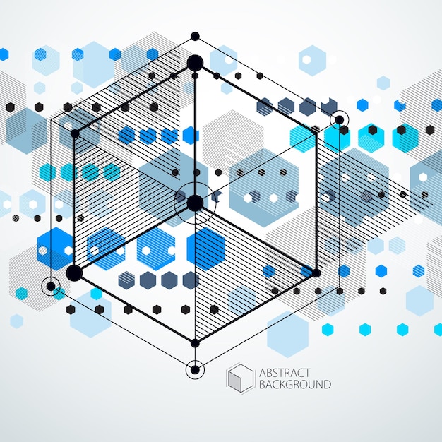 Vector industriële en technische blauwe achtergrond, toekomstig technisch plan. Moderne geometrische compositie kan worden gebruikt als sjabloon en lay-out.