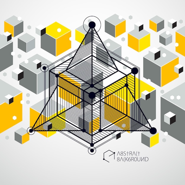 Vector industriële en technische gele achtergrond, toekomstig technisch plan. Moderne geometrische compositie kan worden gebruikt als sjabloon en lay-out.