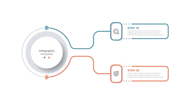 Vector info grafische dunne lijn ontwerp met marketing icoon en 2 opties of stappen. kan worden gebruikt voor werkstroomdiagram, infografiek, webdesign.