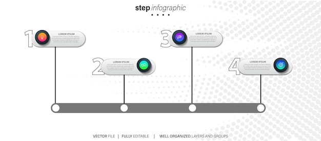 Vector vector-infografisch etiketontwerp met iconen en 4 opties of stappen kan worden gebruikt voor procesdiagrammen