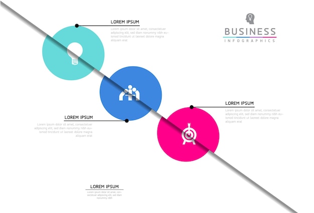 Vector-infografische bedrijfspresentatie-sjabloon met cirkelvormige interconnectie met 3 opties