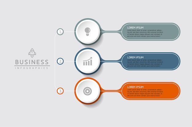 Vector vector-infografische bedrijfspresentatie-sjabloon met cirkelvormige interconnectie met 3 opties