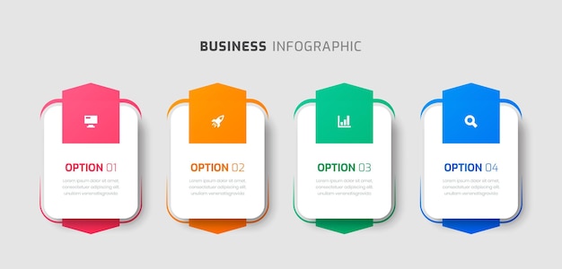 Vector infographic business met afgeronde rechthoek labelpictogram en 4 opties voor presentatie