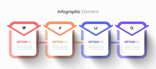 Vector vector infographic business met rechthoek labelpictogram en 4 opties voor presentatie