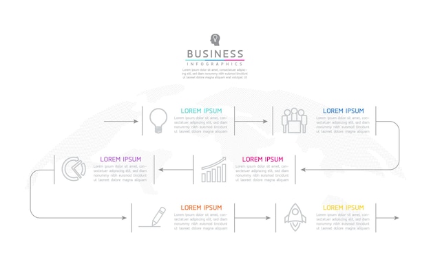ベクトル 6 つのオプションと接続されたベクター インフォ グラフィック ビジネス プレゼンテーション テンプレート