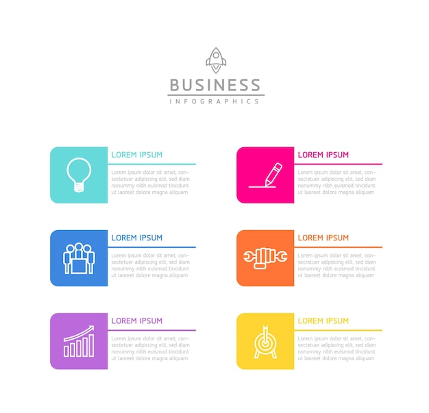 Vettore modello di presentazione aziendale infografica vettoriale collegato a 6 opzioni