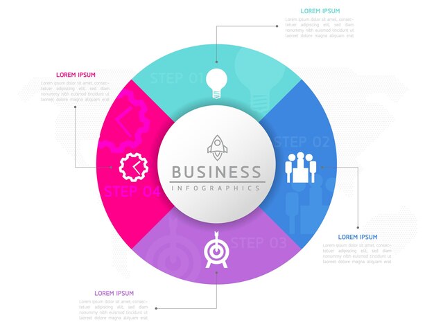 Шаблон бизнес-презентации векторной инфографики с круговой взаимосвязью с 4 вариантами