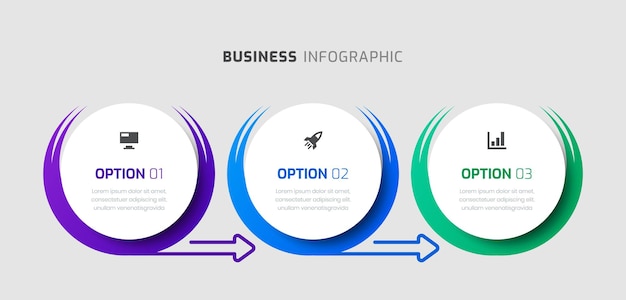 Vettore infografica vettoriale business con icona di frecce di disegno astratto e 3 numeri per la presentazione