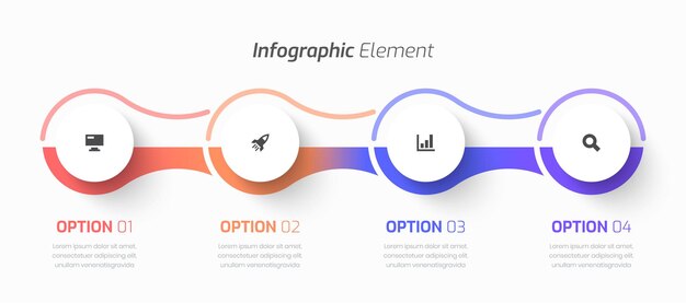 Вектор Векторный инфографический бизнес со значком линии круговой метки и 4 вариантами представления