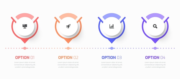 サークル ラベル ライン アイコンとプレゼンテーション用の 4 つのオプションを備えたベクター インフォ グラフィック ビジネス