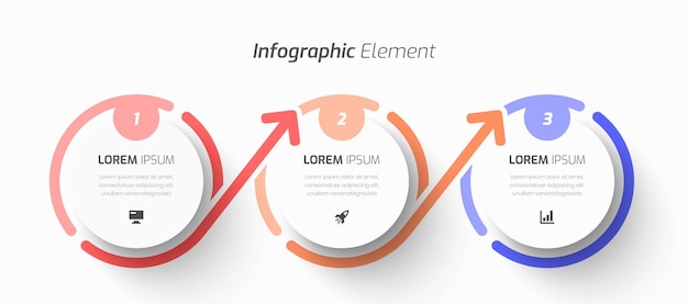 ライン サークル ラベル矢印アイコンとプレゼンテーション用の 3 つの番号を持つベクター インフォ グラフィック ビジネス