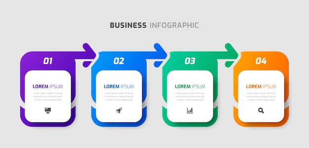 Vettore infografica vettoriale aziendale con icona con frecce di etichetta rettangolare e 4 numeri per la presentazione