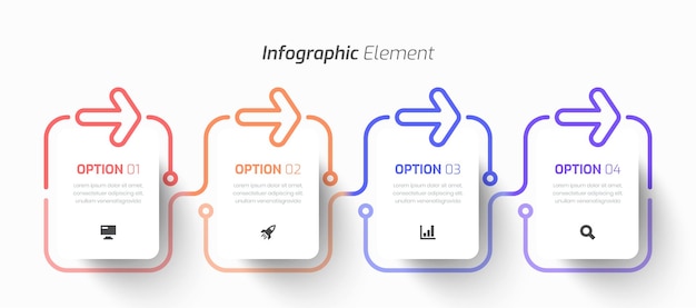 벡터 직사각형 라벨 화살표 아이콘과 4 개의 프레젠테이션 옵션을 가진  ⁇ 터 인포그래픽 비즈니스