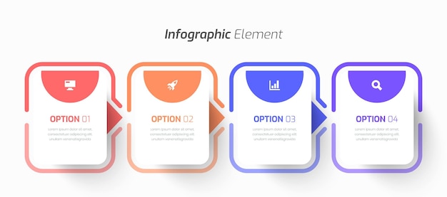 ベクトル 長方形のラベル アイコンとプレゼンテーション用の 4 つのオプションを備えたベクター インフォ グラフィック ビジネス