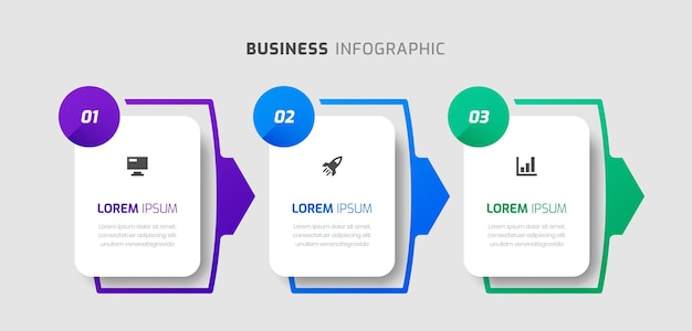 ベクトル 角丸四角形のラベル アイコンとプレゼンテーション用の 3 つの数字を持つベクター インフォ グラフィック ビジネス