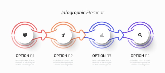 벡터 ⁇ 은 선 원 라벨 화살표 아이콘과 4 개의 프레젠테이션 옵션과 함께  ⁇ 터 인포그래픽 비즈니스