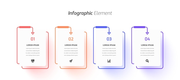 Vector Infographic Business with Thin Line Rectangle Label Icon and 4 Numbers for Presentation