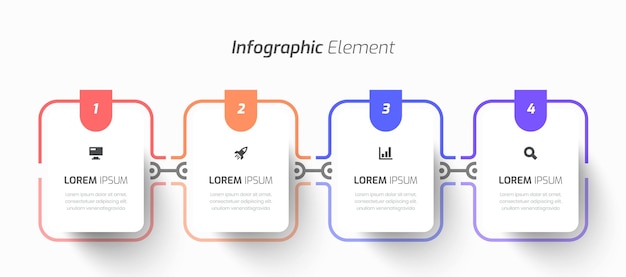 ベクトル 細い線の四角形のラベル アイコンとプレゼンテーション用の 4 つの数字を持つベクター インフォ グラフィック ビジネス