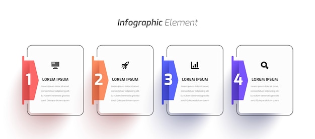 얇은 선 사각형 레이블 아이콘과 프리젠테이션용 숫자 4개가 포함된 벡터 인포그래픽 비즈니스