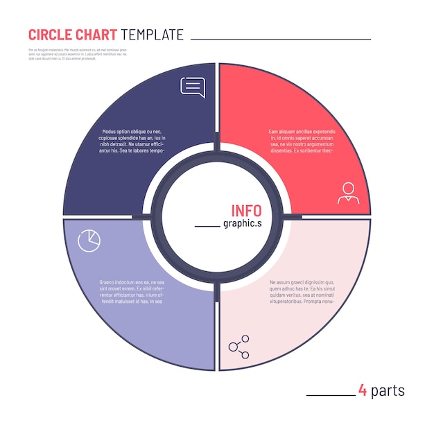 Modello di grafico a cerchio infografica vettoriale quattro parti