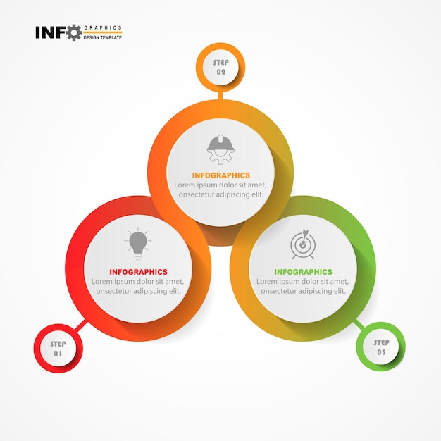 アイコンと 3 つのオプションまたは手順を含むベクター インフォ グラフィック サークル デザイン。