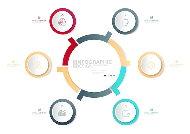 Vector infographic cirkel Cyclusdiagram met 6 opties Presentatie stock illustratie Nummer 6