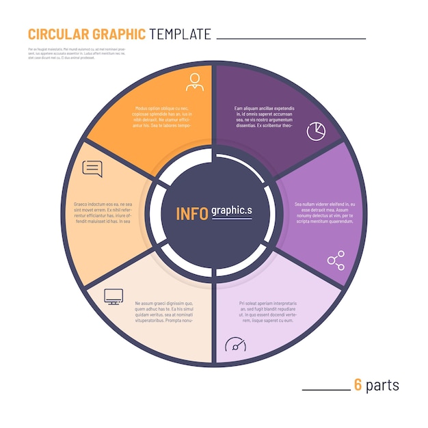 Vector infographic cirkeldiagramsjabloon Zes delen