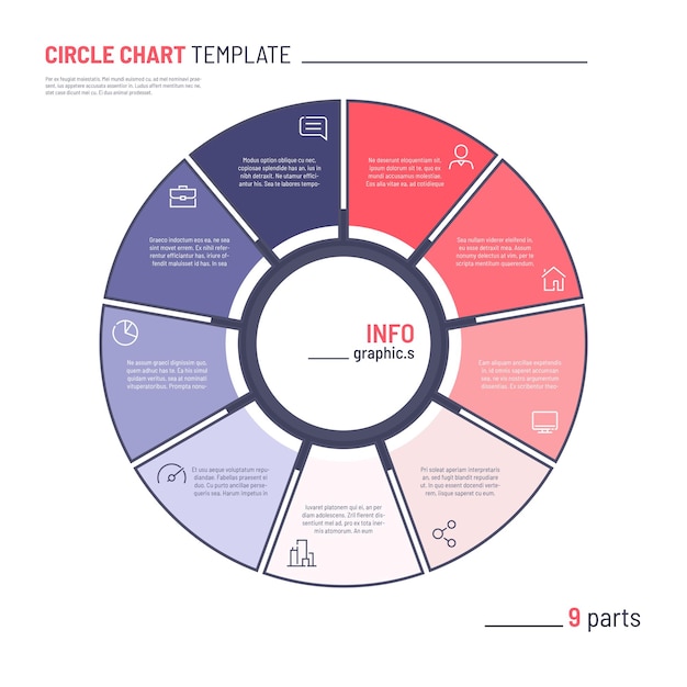 Vector infographic cirkelgrafieksjabloon Negen delen