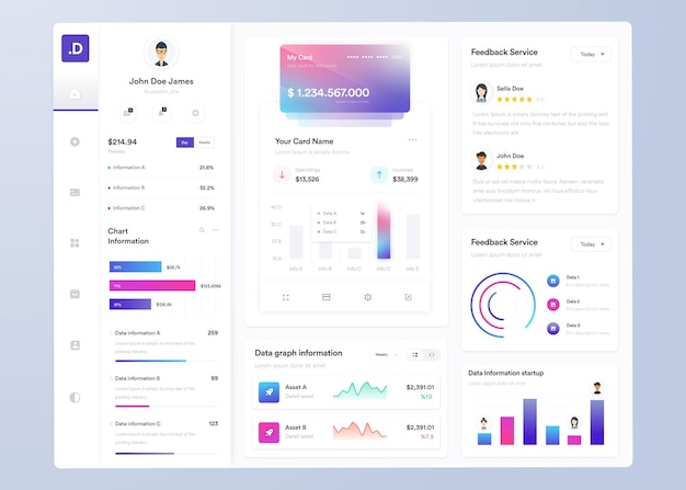 Vector infographic dashboard ui ux design with graphs charts and diagrams web interface template